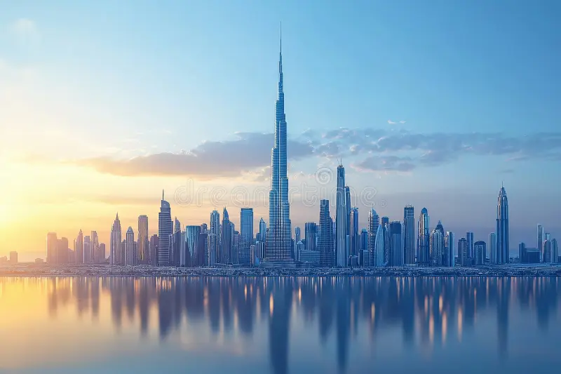 Burj Khalifa and Dubai skyline representing Dubai's global wealth and real estate market